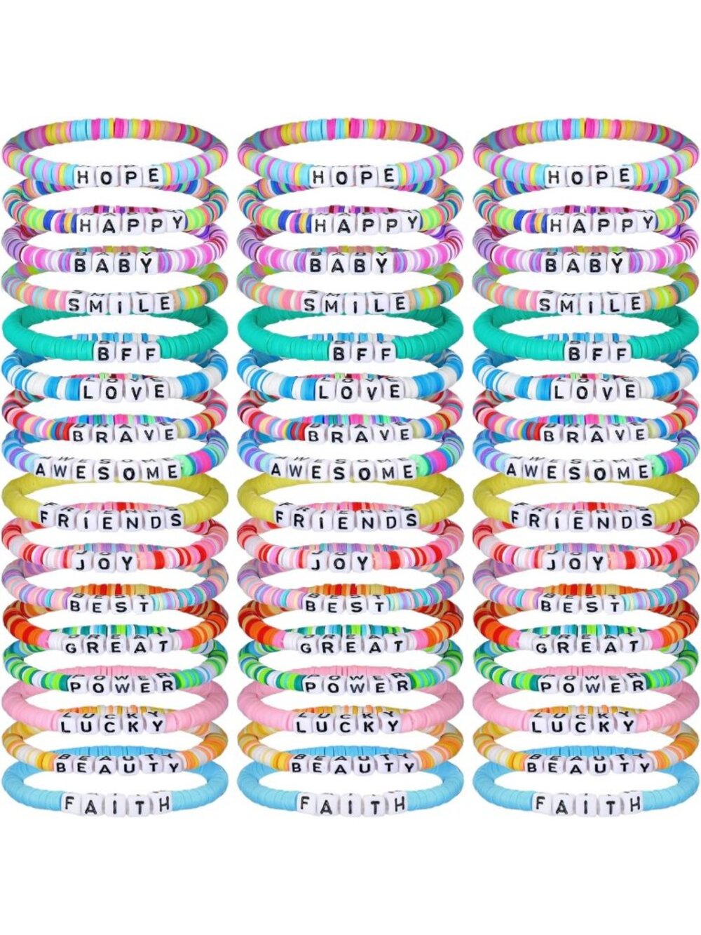64 Pcs Colorful Friendship Bracelets Set, Heishi Beaded Surfer Jewelry Bulk
